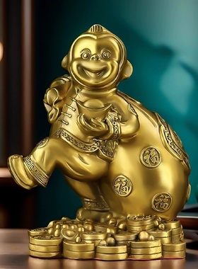 铜猴子摆件纯铜金属猴子助运气家居客厅办公室猴子吉祥物开业礼物