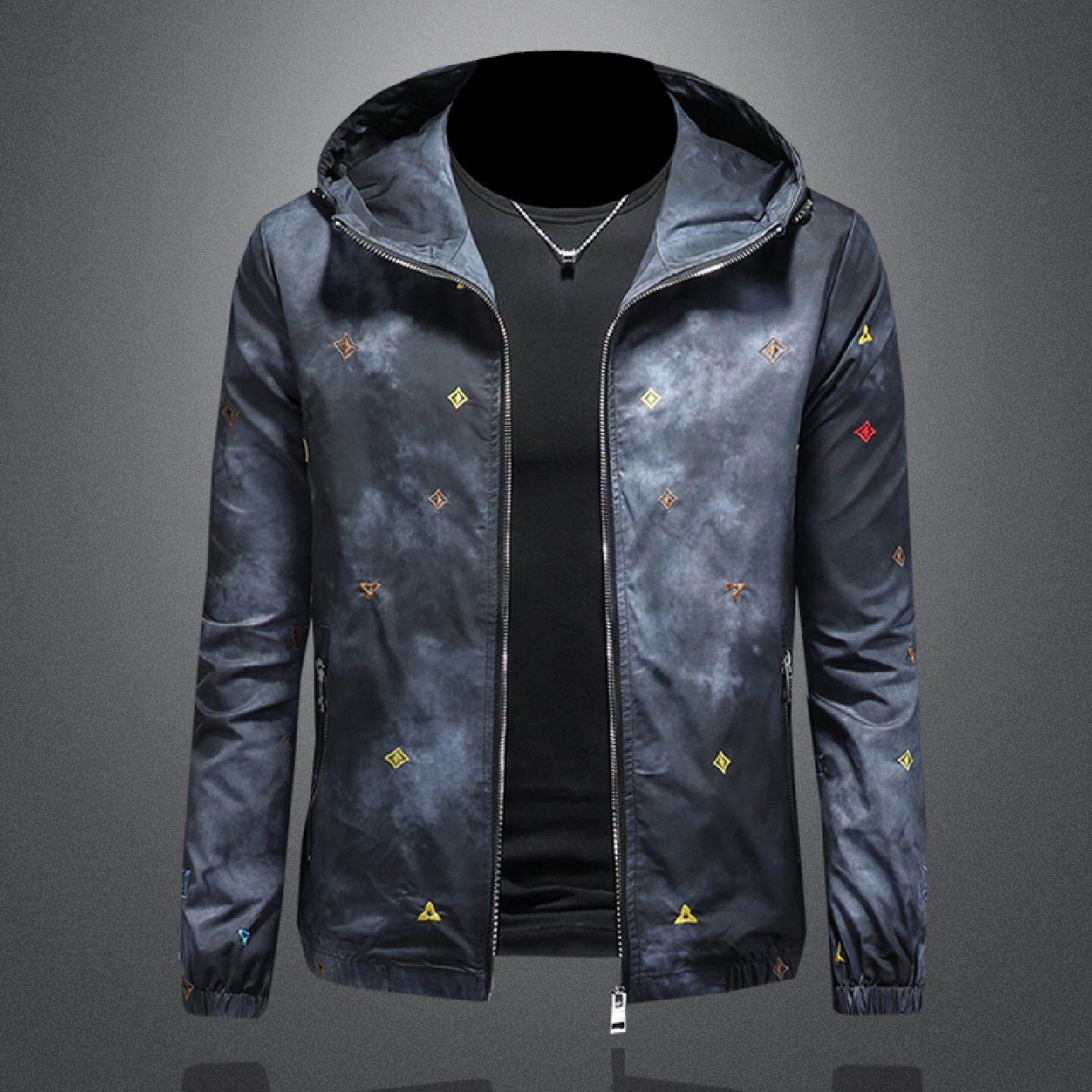 欧洲站连帽夹克男士时尚痞帅上衣休闲秋季新款轻奢个性高端外套潮