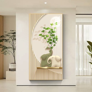 饰画绿植大象走廊过道墙挂画奶油风正对门壁画 现代简约入户玄关装