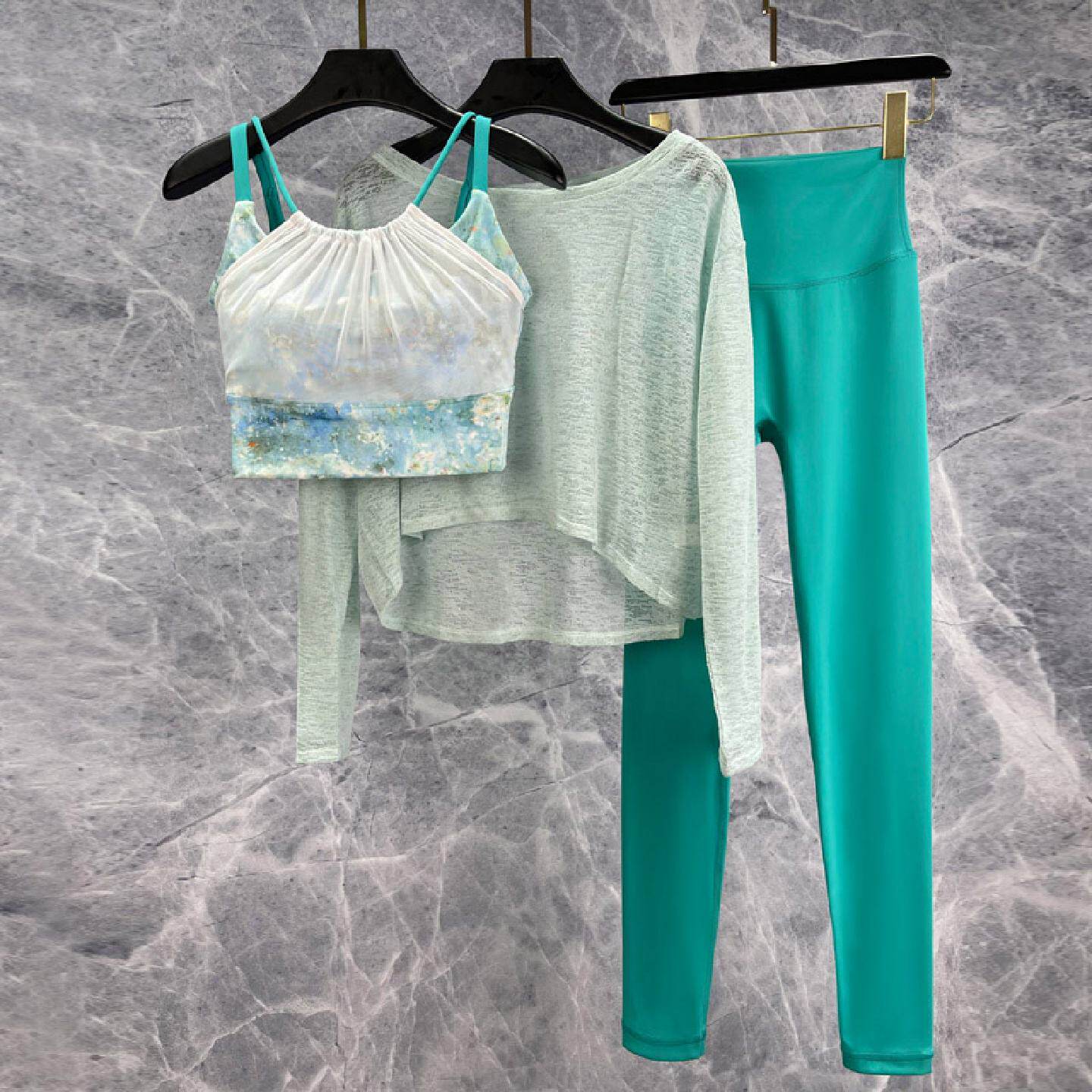 春夏防晒夏威夷绿绝美高级感瑜伽服女套装薄款运动上衣健身服速干