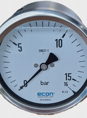 ERIKS1415C3甘油填充压力表0-16巴G1/2EN837-1