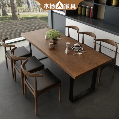 美式实木餐桌椅组合食堂餐馆快餐店饭店火锅店桌子商用原木餐桌椅
