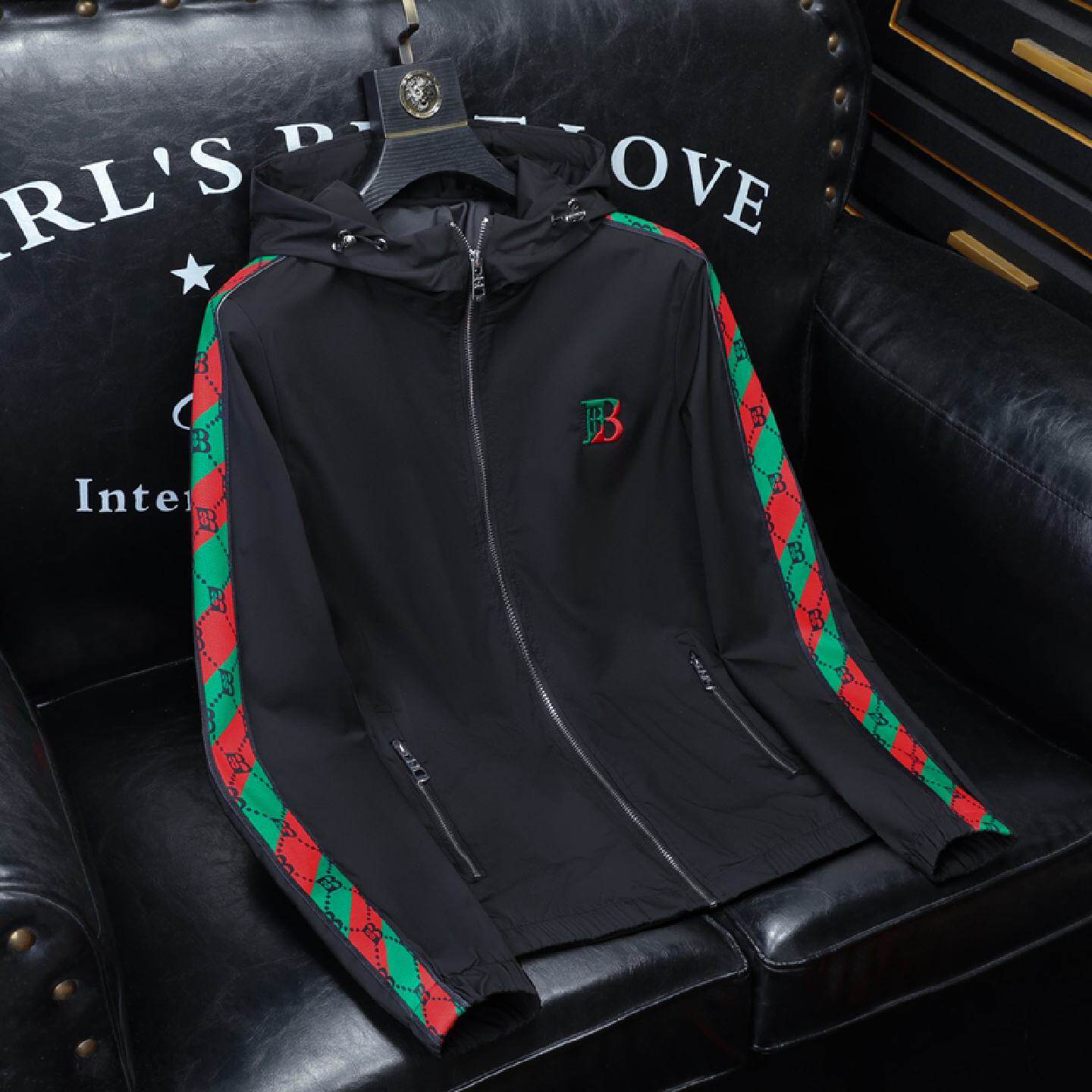 欧货潮牌连帽夹克男士秋季新款青年拉链衫欧洲站大码轻奢外套潮男