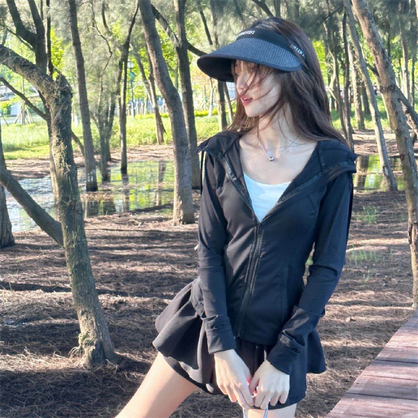 修身防晒衣女2025新款黑色夏季收腰瑜伽服外套紧身套装女款上衣夏