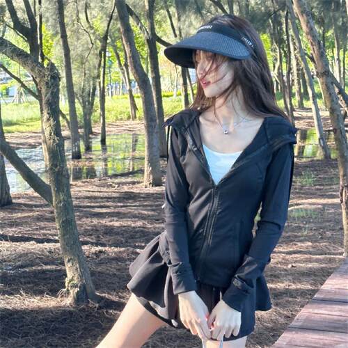 修身防晒衣女2025新款黑色夏季收腰瑜伽服外套紧身套装女款上衣夏