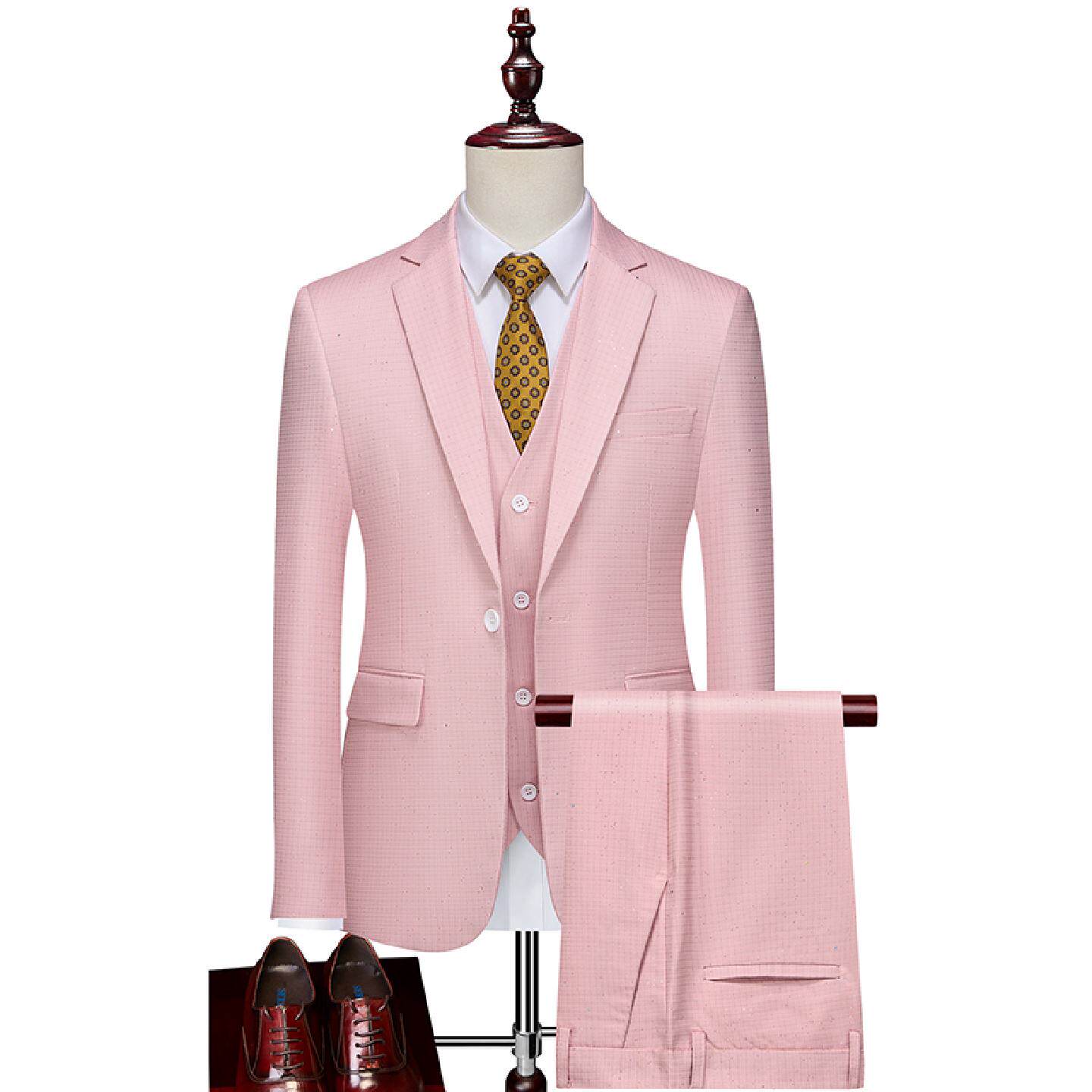 商务格子休闲西服套装男士秋季新款韩版正装职业大码三件套西装潮