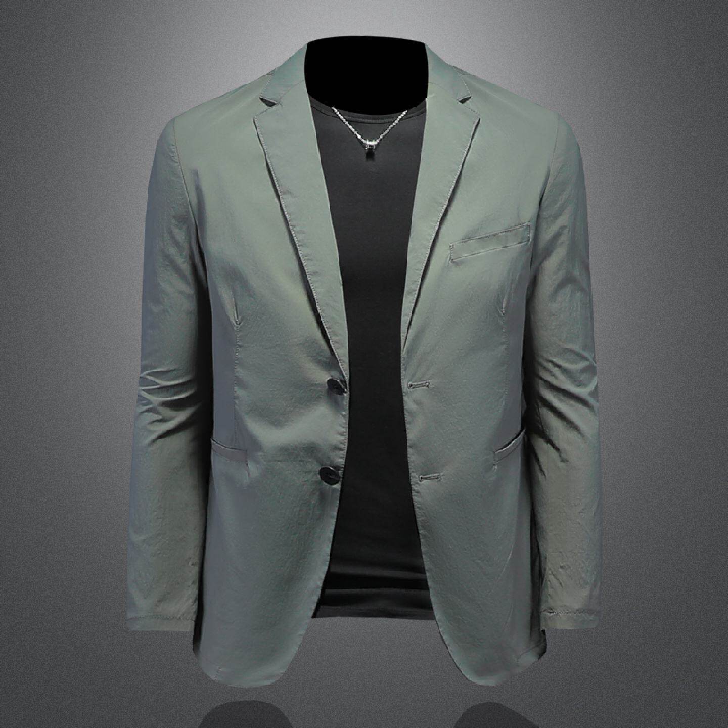2026欧洲站韩版修身西装外套男士春夏薄款休闲纯色西服商务休闲单