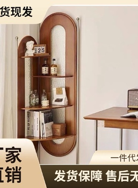 中古实木转角客厅小户型墙角书架书柜卧室收纳三角北欧复古置物架
