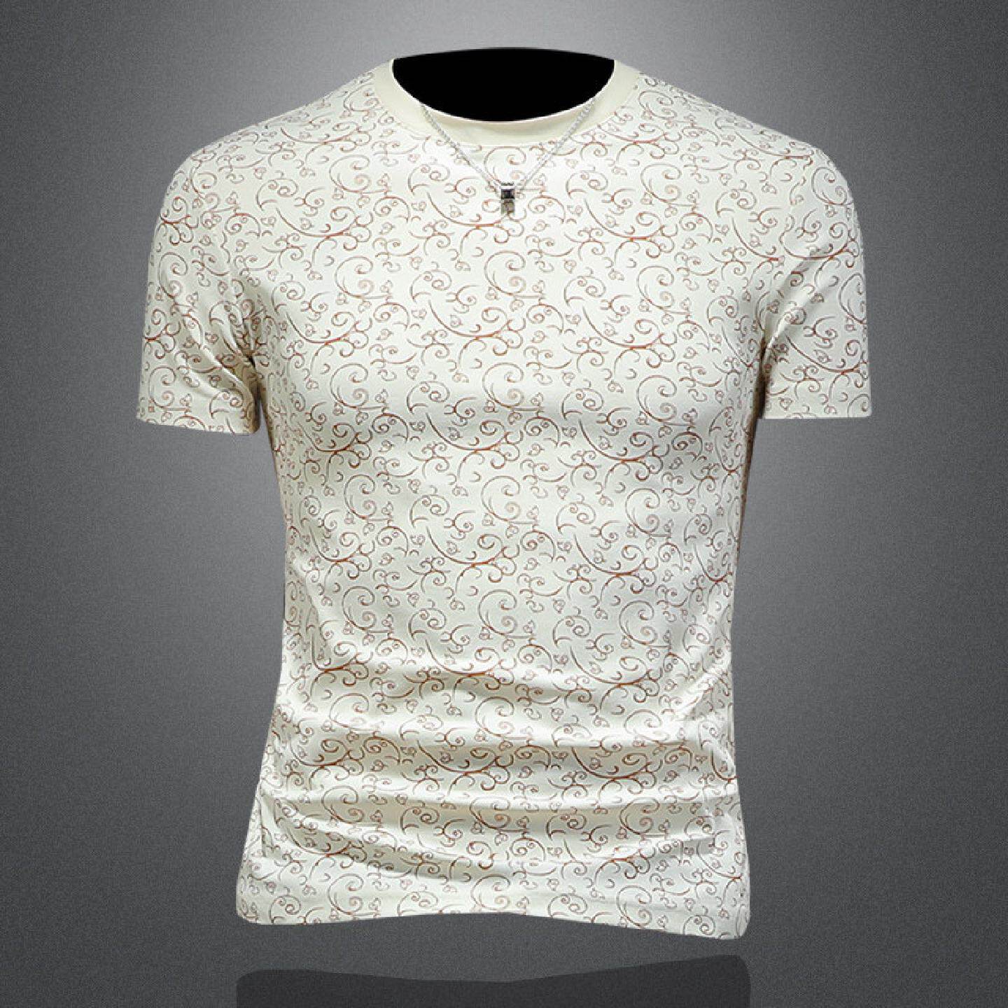 夏装男士圆领短袖恤衫个性印花修身潮流休闲青年百搭上衣服潮男装