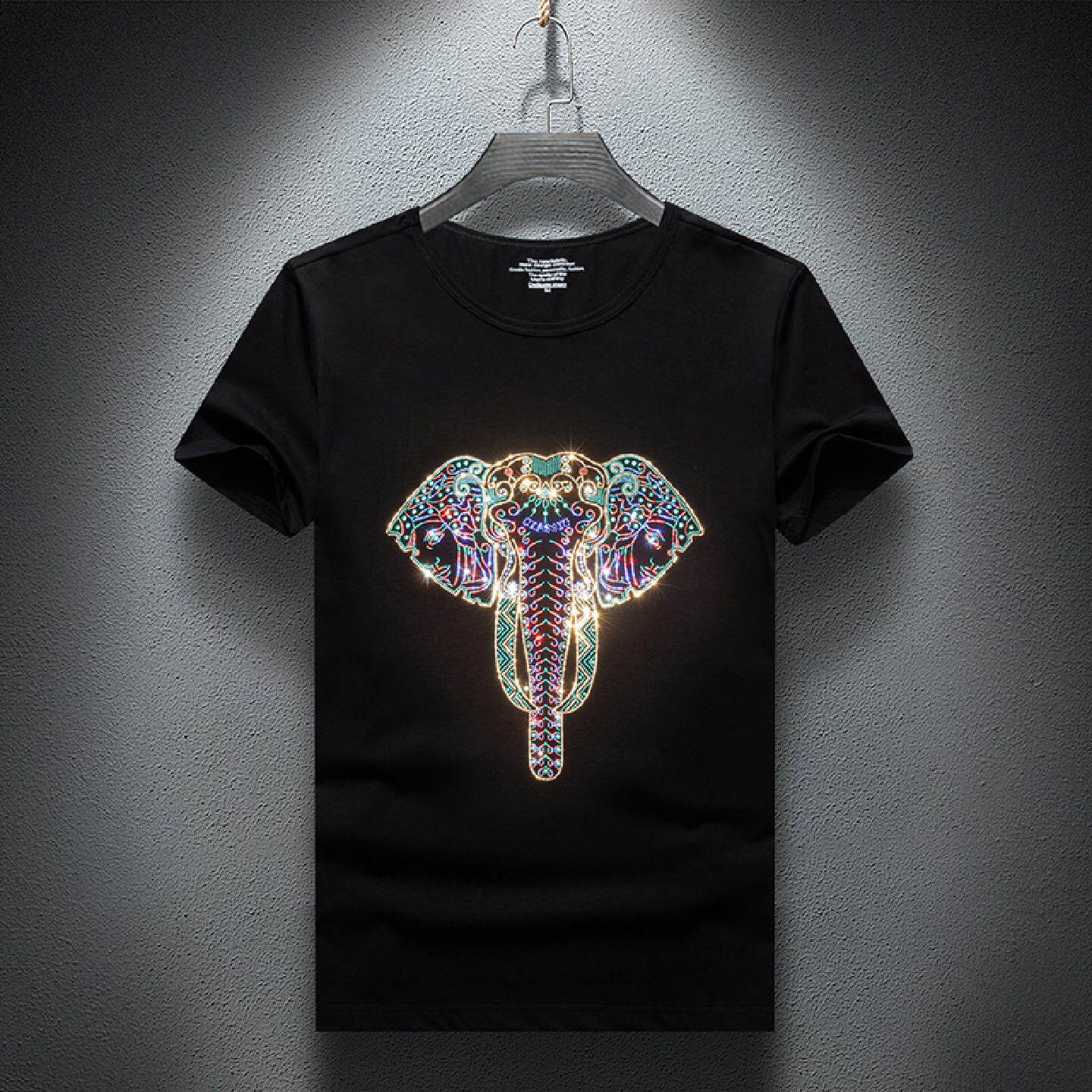 2026新款冰感烫钻短袖恤男烫钻半袖夏季打底衫潮牌情侣短潮