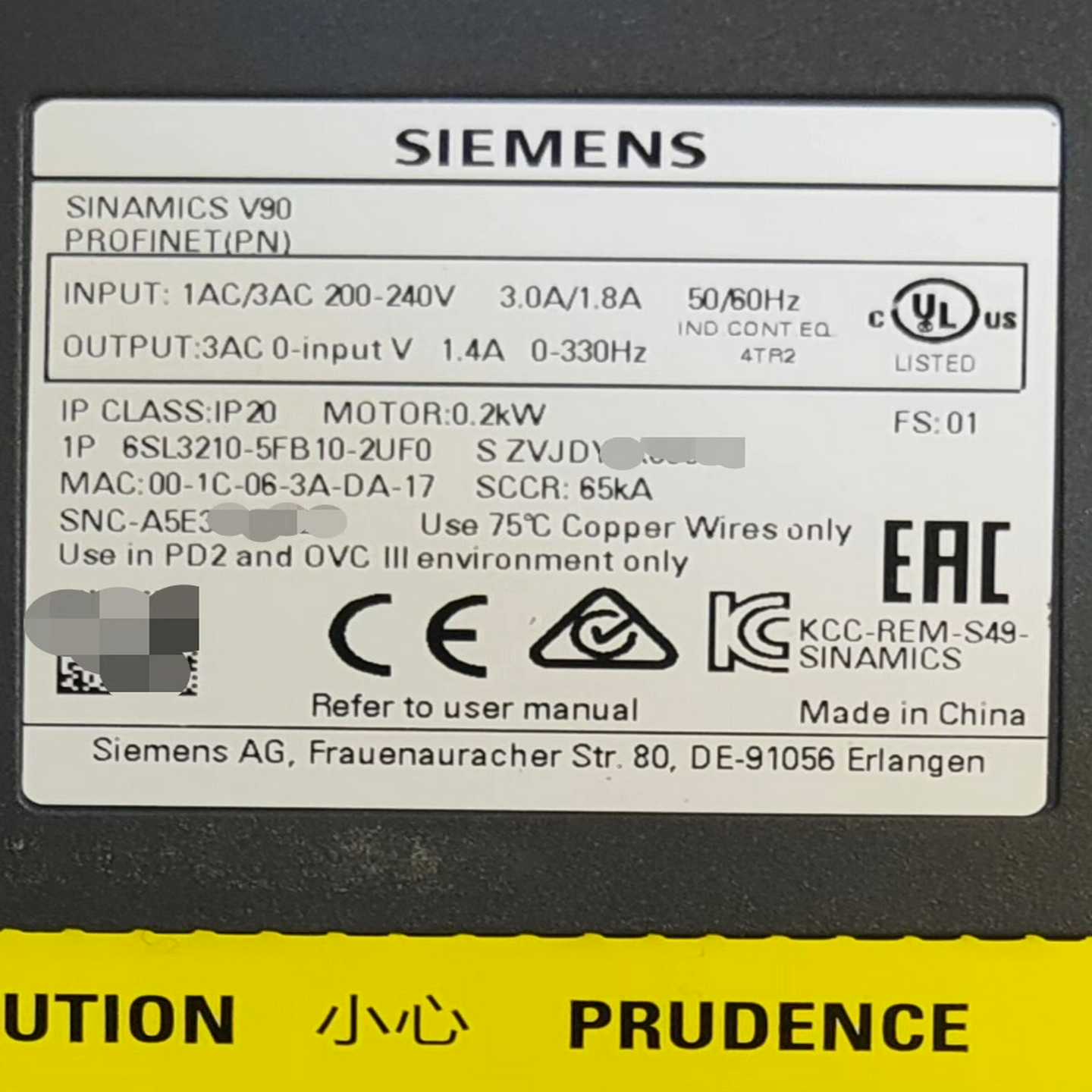 6SL3210-5FB10-2UF0,西门子V90伺服驱动器--议价商品