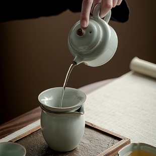 汝州汝窑家用茶具过滤器简约汝窑高奢一体式 新款 茶器配件汝瓷茶滤