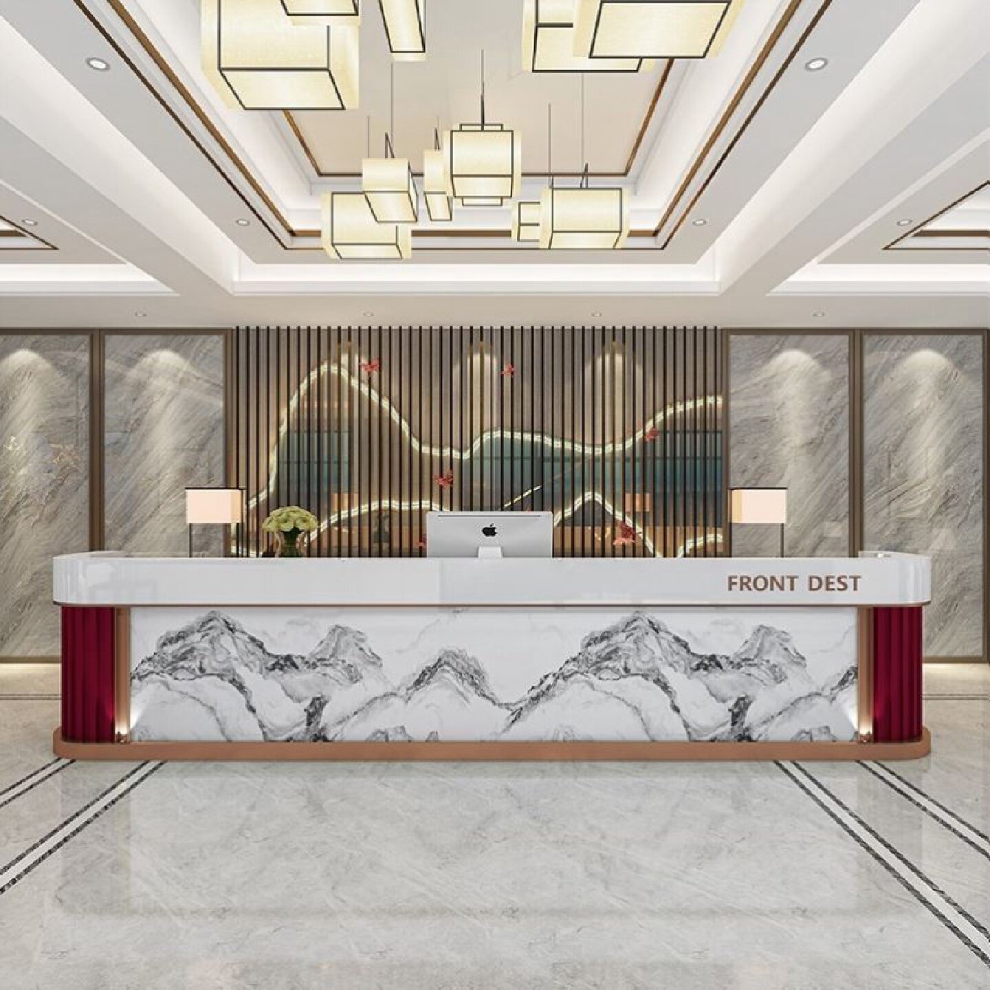 公司前台圆弧形办公吧台酒店接待台迎宾大厅咨询服务台收银台定制