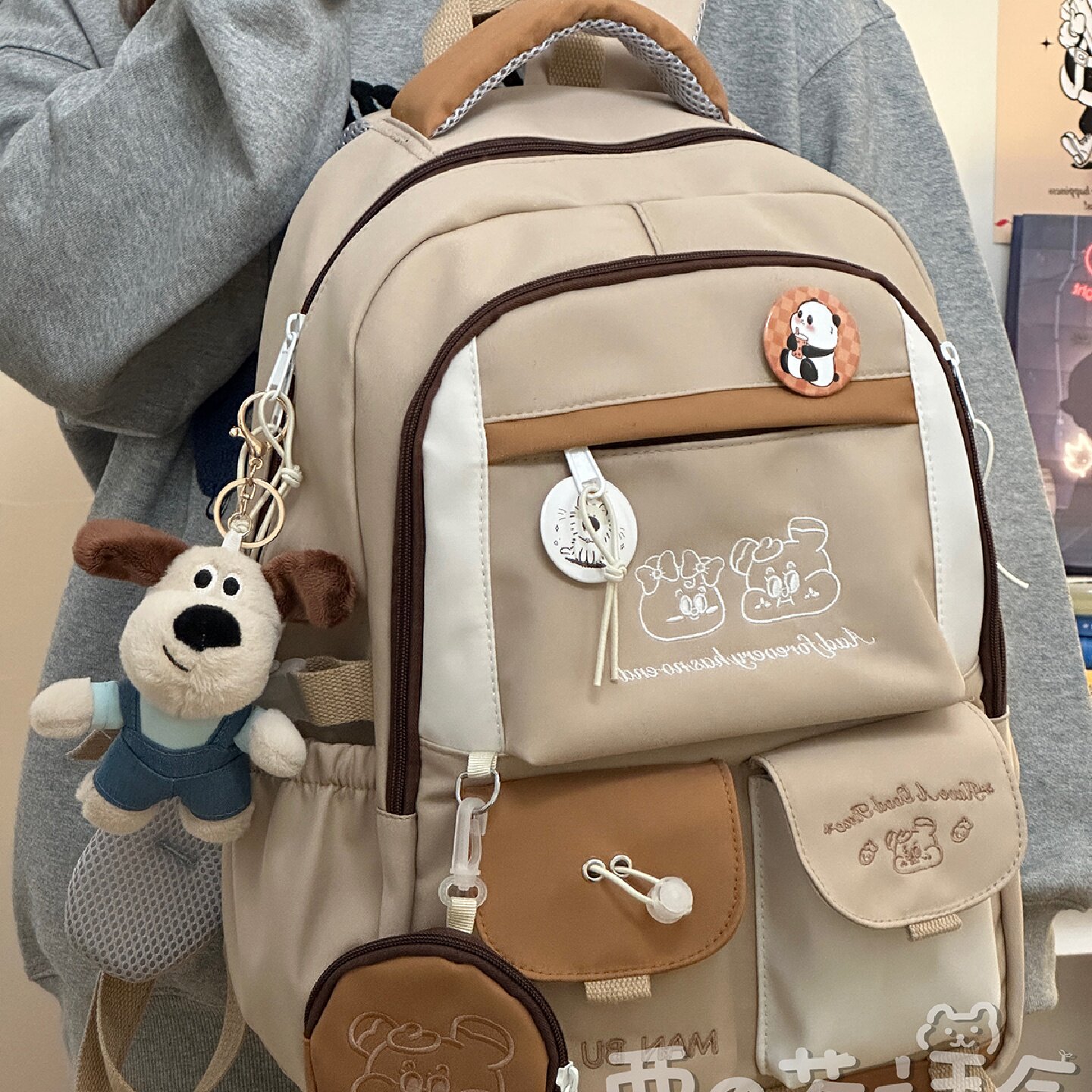 日系ins学院风书包女百搭撞色大容量双肩包初中女生高中学生背包