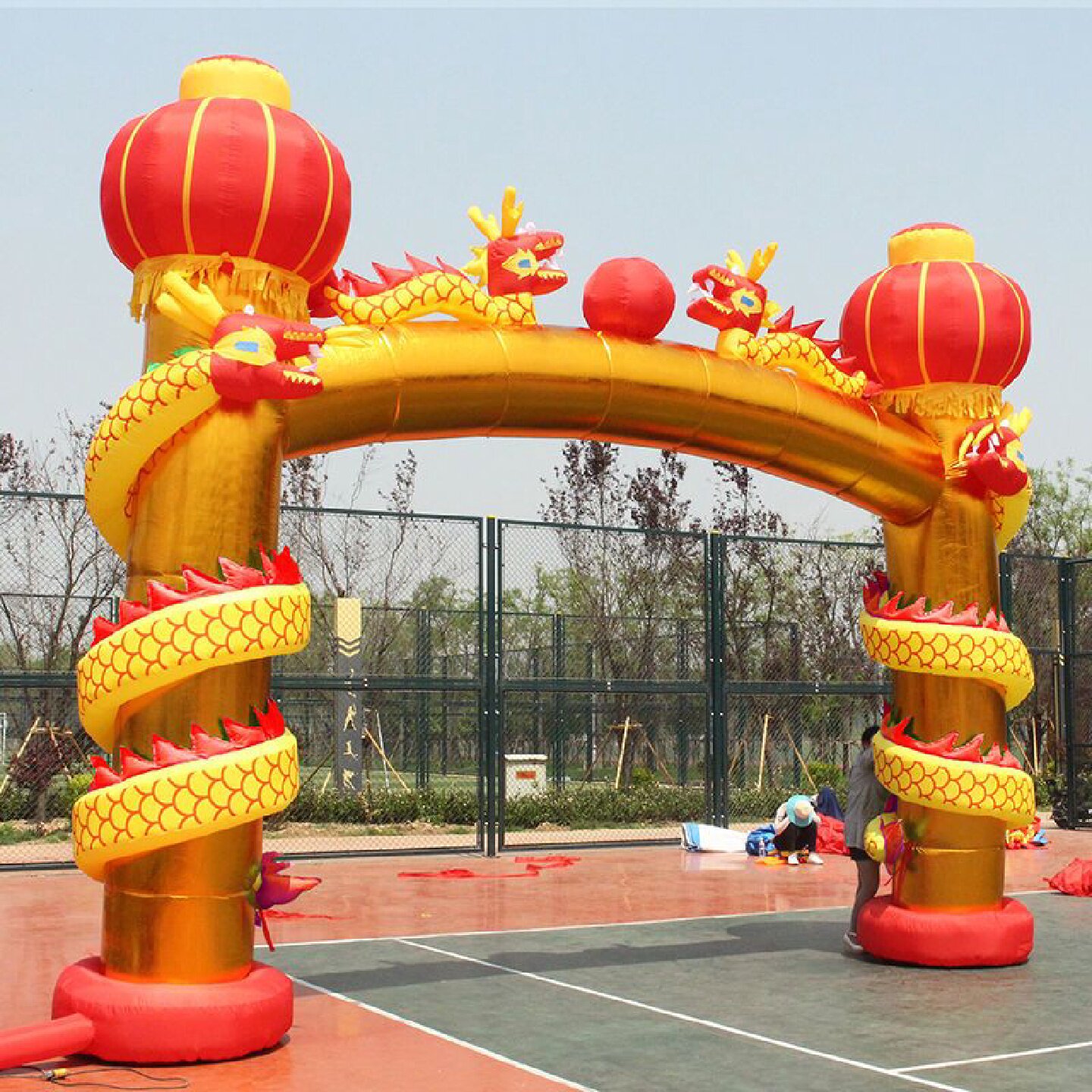 盘龙立柱充气拱门金色红色开业庆典结婚双龙气模龙凤婚庆彩虹门