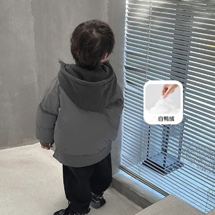 秋冬款儿童羽绒服男童女童加厚连帽白鸭绒外套中小童外穿保暖衣服