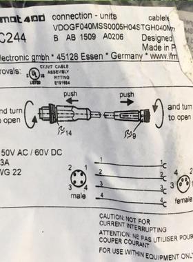 售前询价EVC244EVC412 EVT001EVC023德国IFM感测器连接线