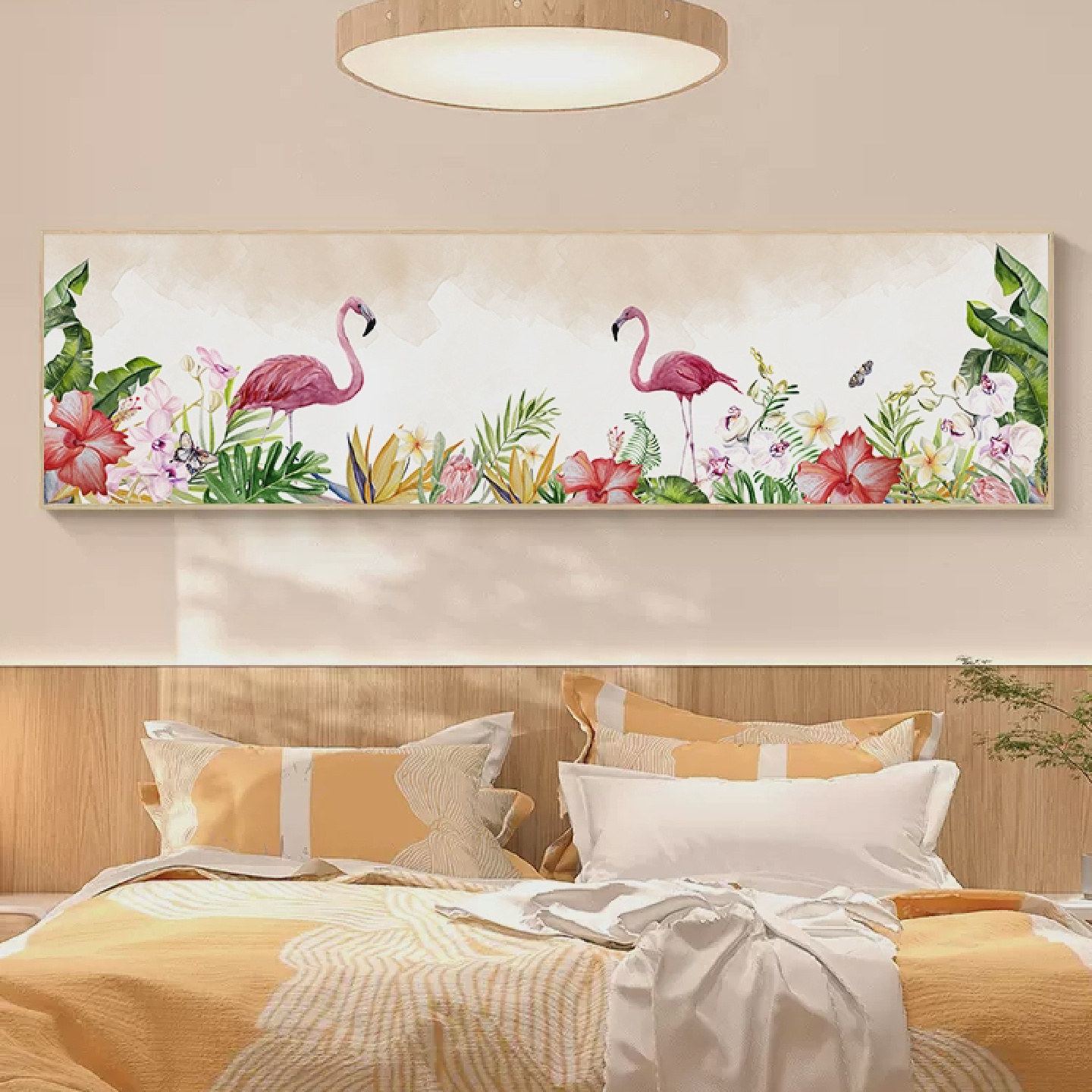 北欧风火烈鸟植物花卉卧室床头装饰画现代简约轻奢客厅背景墙挂画