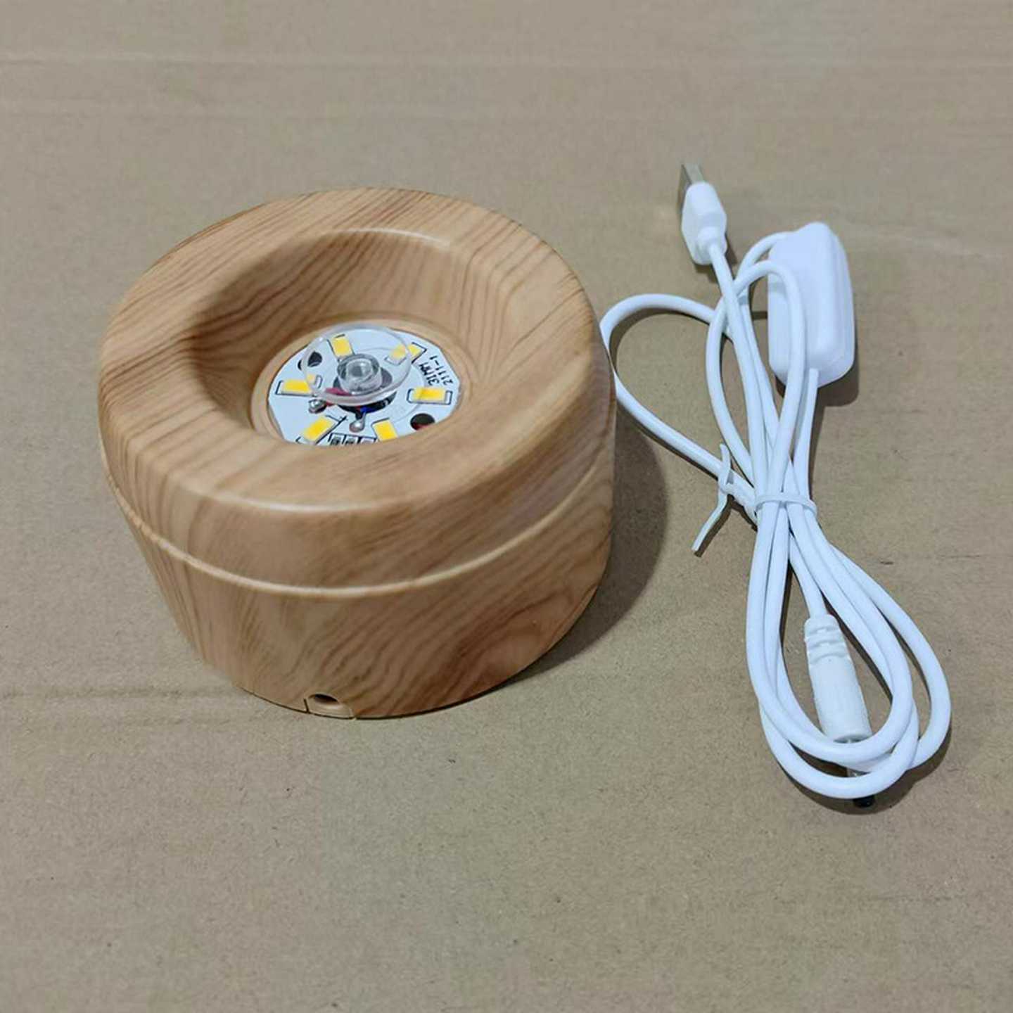仿木纹发光usb水晶无音乐底座球形旋转灯座60/80球水晶七彩灯座