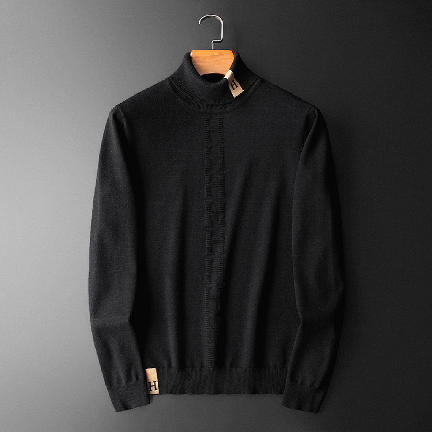 2026欧洲站冬季男装高领加厚字母扭花羊毛衫潮牌修身型毛衣打底针