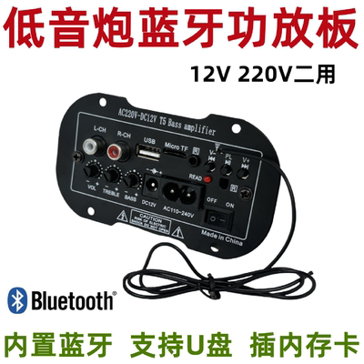 车载家用蓝牙功放板5寸12V蓝牙FM收音低音炮芯220V家用音箱扩音板