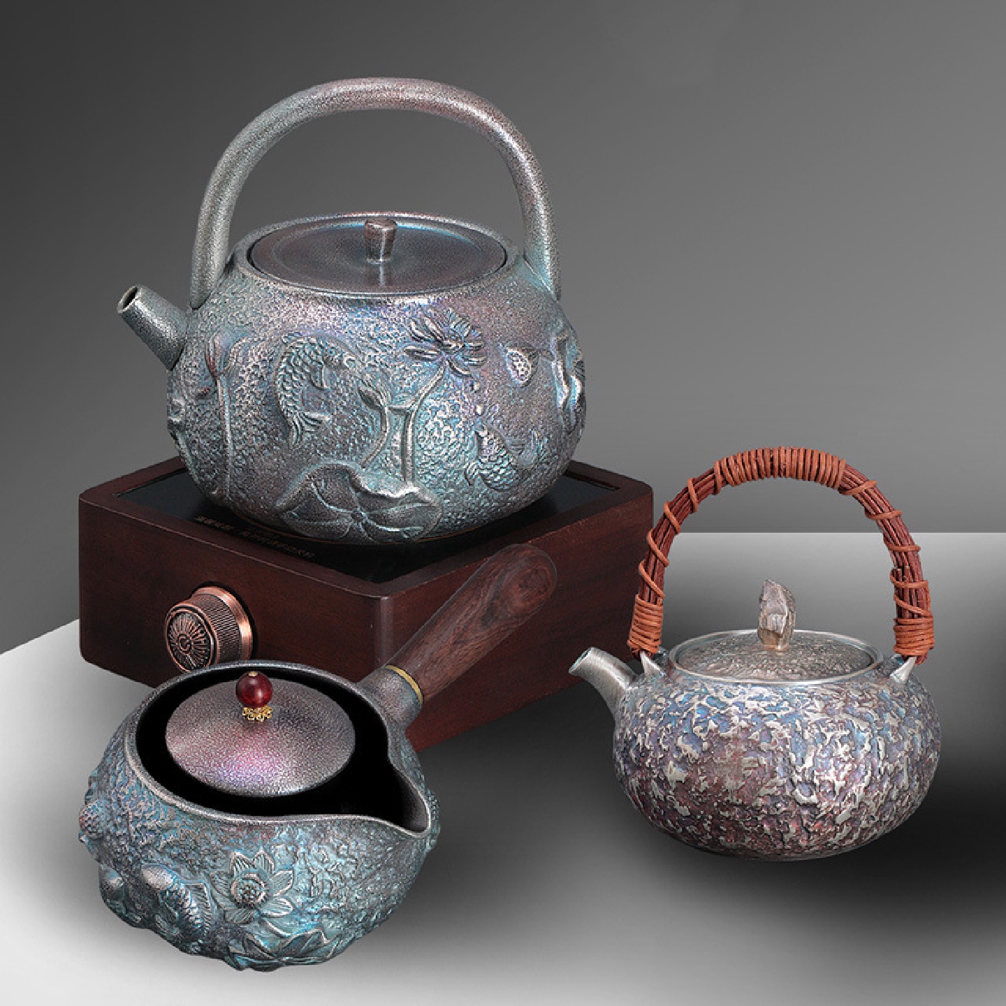 聚陶堂鎏银煮茶壶大容量陶瓷粗陶提梁壶烧水壶侧把壶单茶壶家用