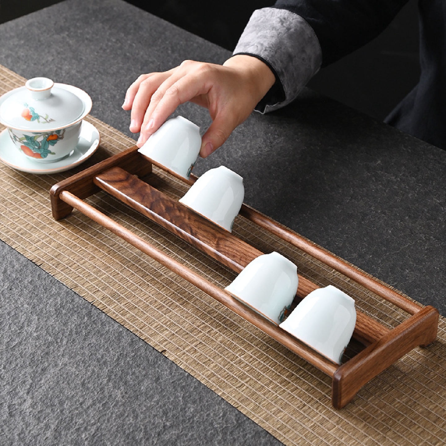 北美胡桃木黑胡桃茶杯收纳架家用功夫茶具沥水架晾杯架茶道配件