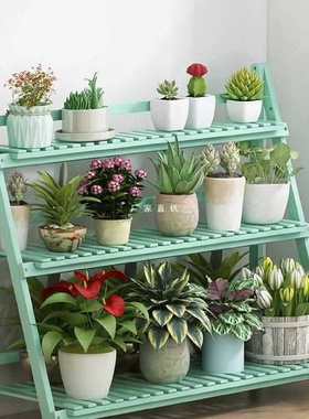 折叠花架子室内装饰实木质多层花架客厅落地式多肉花盆阳台置物架