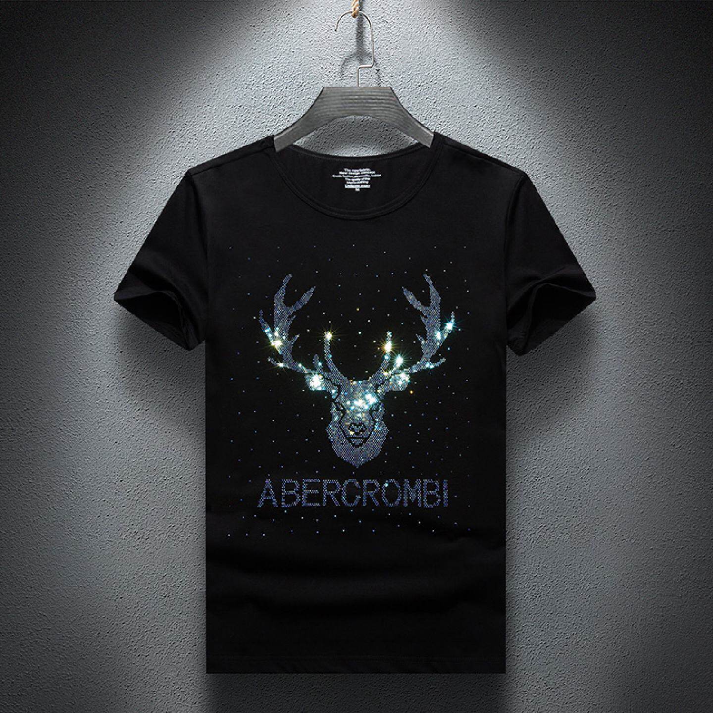 2026欧洲站男装年夏季新品圆领烫钻短袖男士宽松上衣镶钻恤衫潮潮