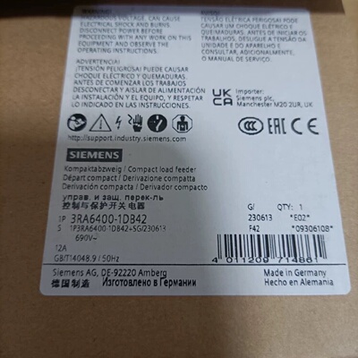 3RA64001DB42西门子控制与保护开关电器全新原装正议价