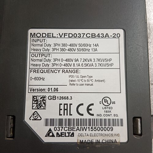 询价-台达C200变频器VFD037CB43A20三相380V