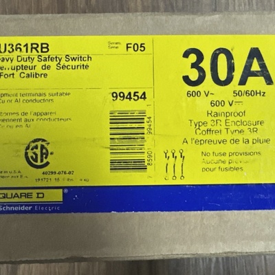SQUARE D CHU361RB HEAVY DUTY SAFETY SWITCH 600V 30A 3R ENCLO