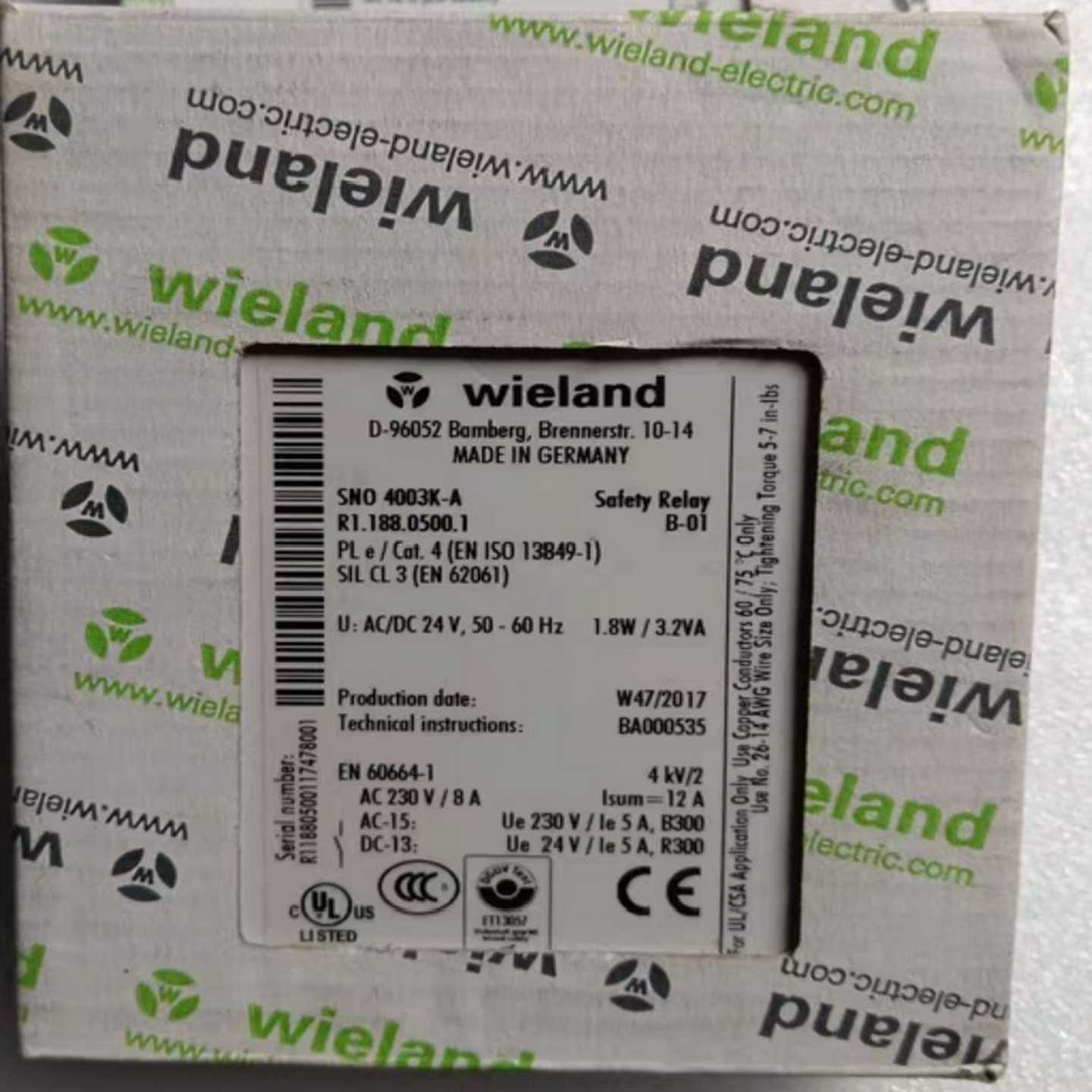 德国威琅Wieland安全继电器SNO4003K-A，R1询价