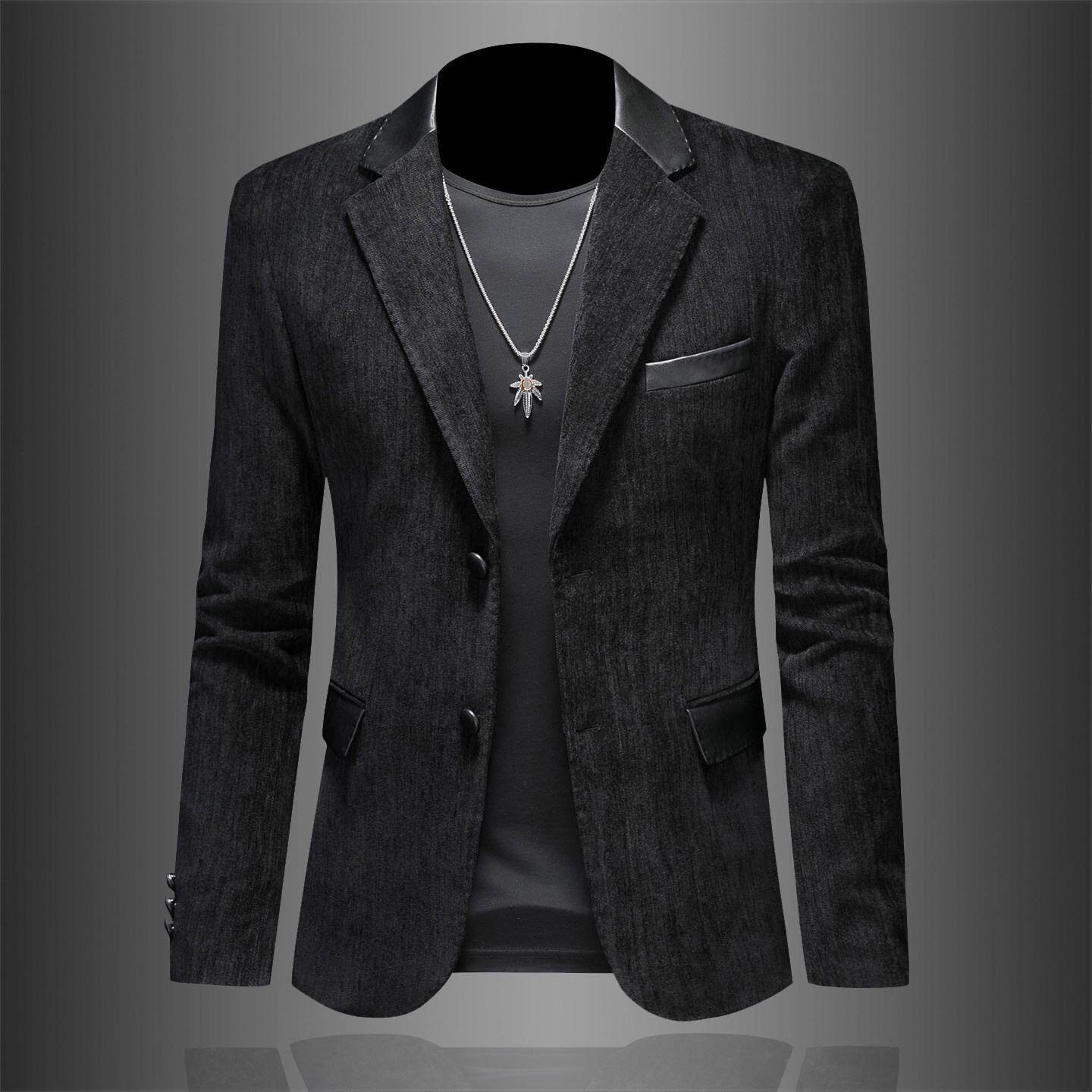 2026欧洲站绒布休闲西服男士春季新款修身商务时尚单件双开叉西装