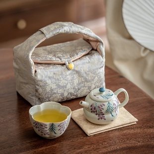 草木达手绘紫藤花一壶一杯主人茶杯茶壶单个专用家用旅行便捷套装