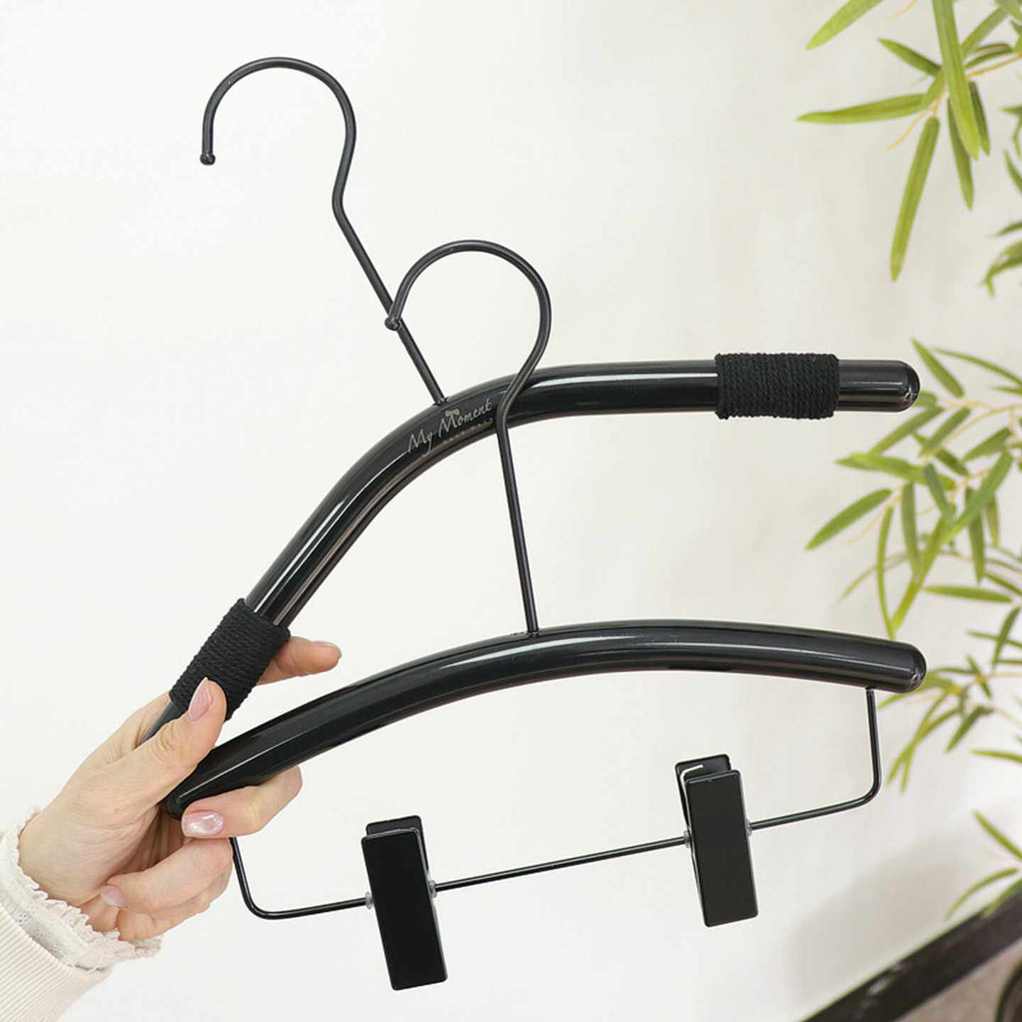 儿童衣架服装店专用亚克力黑色小中童装店一体防滑衣撑挂裤夹批发