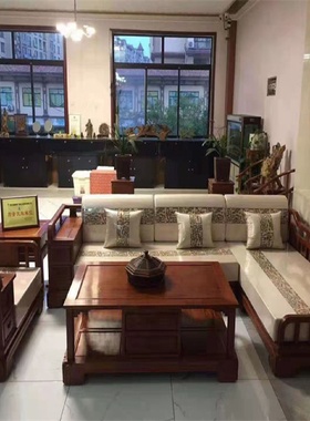 新中式实木沙发茶几老榆木白茬现代简约客厅转角家具白胚厂家批发