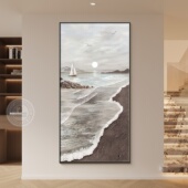 侘寂风入户玄关装 饰画日照金山正对门走廊过道挂画肌理感海浪壁画