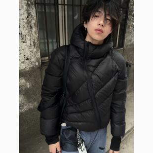 放射性轻量化排骨羽绒服男款冬季斜拉链设计感棉服保暖连帽铺棉外