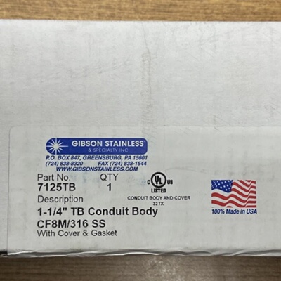 GIBSON STAINLESS 7125TB 114 TB CONDUIT BODY CF8M316 SS **NEW
