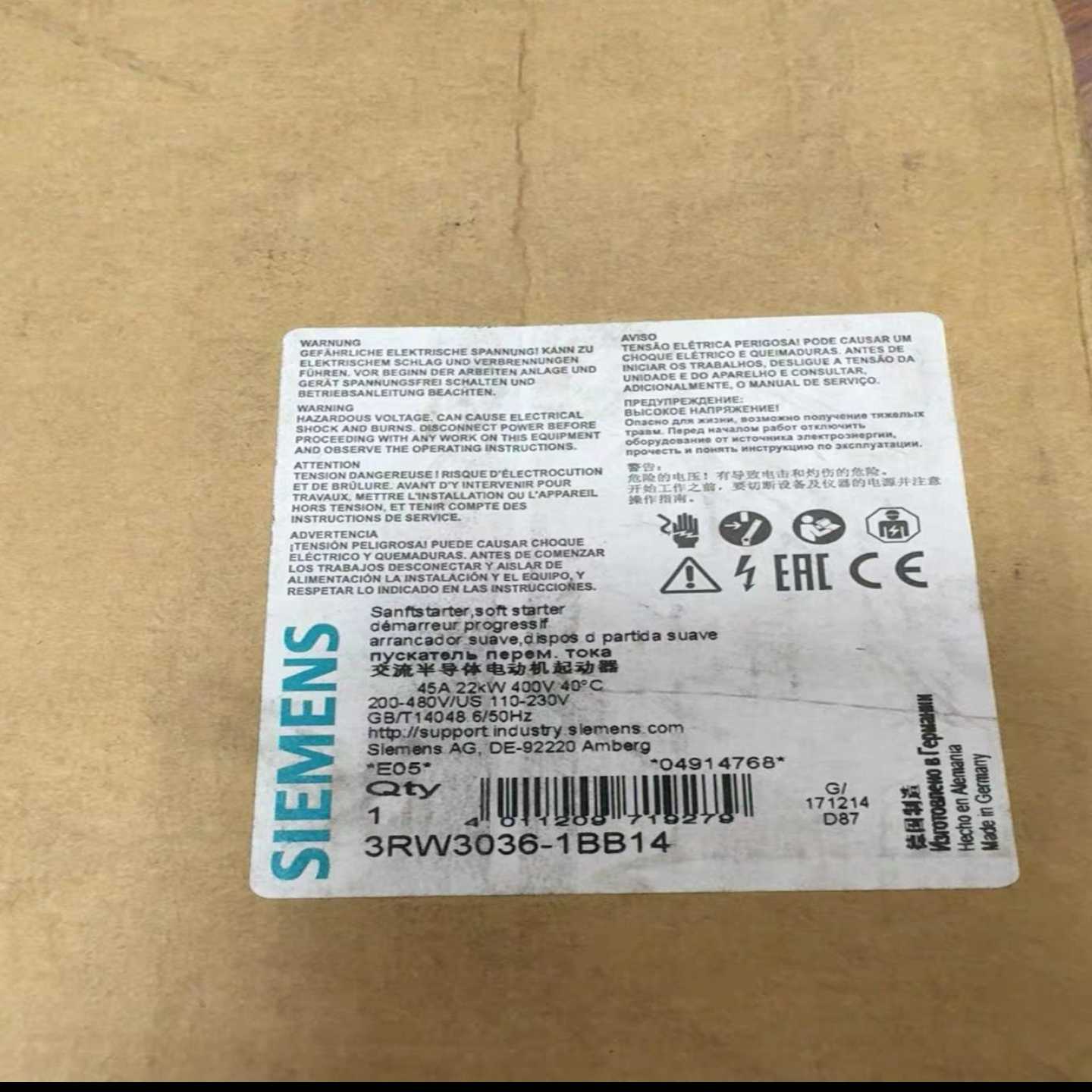 【议价】软启动器，型号3RW3036-1BB14，，适用