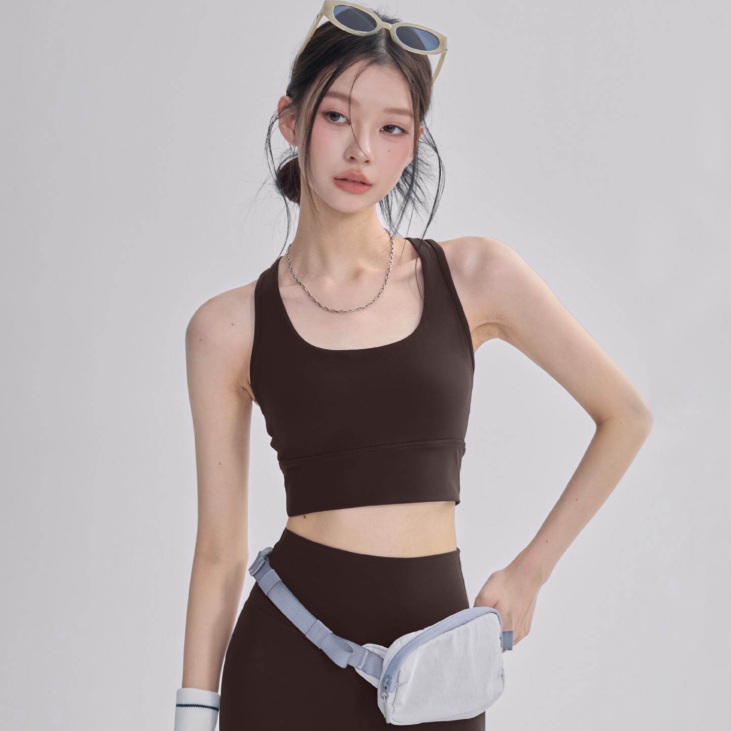 防震聚拢运动内衣女一体式外穿瑜伽背心收副乳健身工字美背文胸br