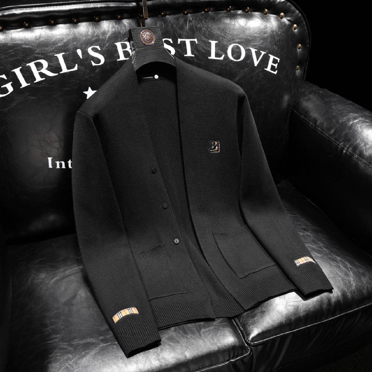 秋装欧洲站潮牌帅气轻奢格子针织毛衣外套型男士韩版修身个性开衫