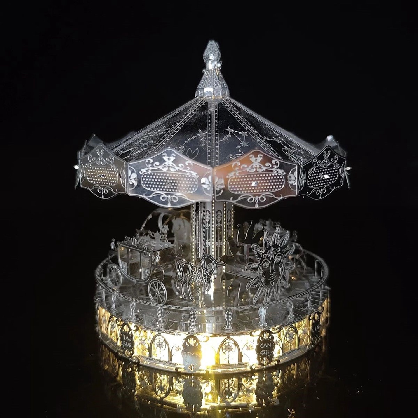种花家可旋转星座木马新款diy手工制作3D立体拼图金属模型小摆件