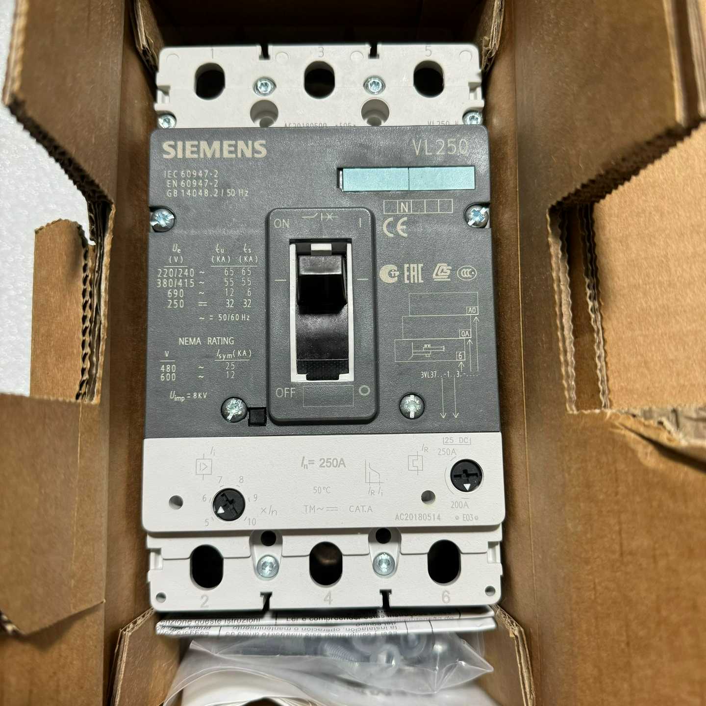 断路器VL2503P250A热磁式3VL3725询价