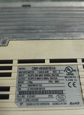 安川H1000变频器CIMRHB4A0018FAA7.5拍前询价下单