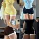裸感运动短裤 透气速干瑜伽健身裤 女夏季 辣妹高腰提臀热裤 新款 美式