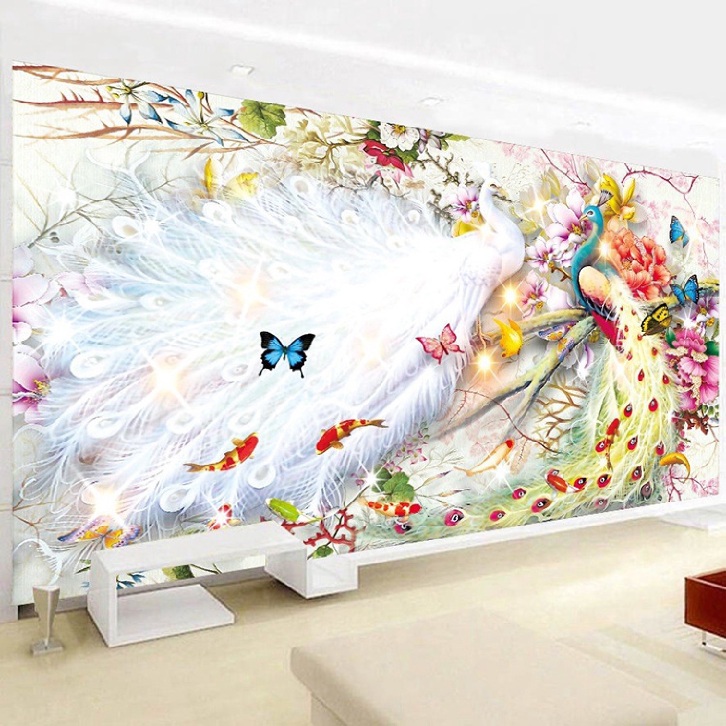 孔雀蝴蝶花开富贵点钻贴钻十字绣挂画5D魔方钻钻石画客厅厂家直销