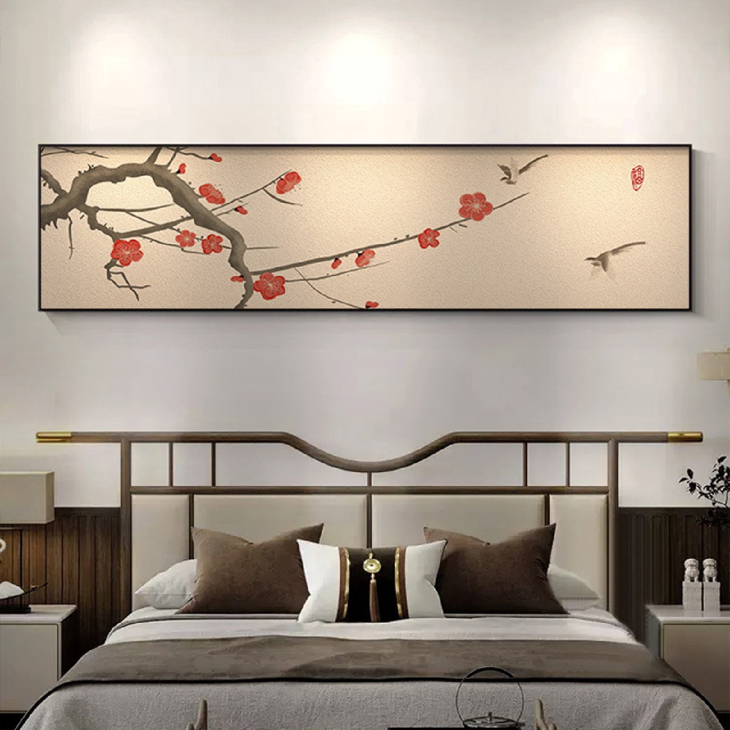 新中式梅兰竹菊床头装饰画客厅沙发背景墙挂画卧室花鸟工艺画壁画