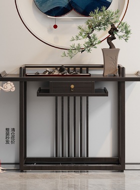 新中式玄关桌玄关柜入户实木简约老榆木玄关台隔断禅意条桌几条案